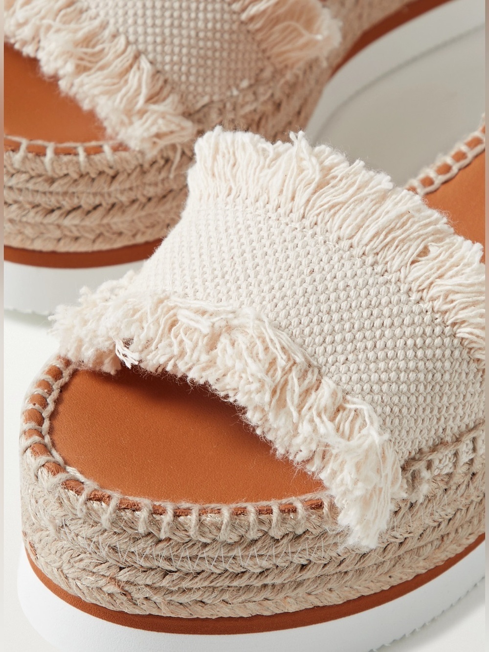 See By Chloe Glyn Espadrille Tan and Cream Fringe Sandal Wedges - Picture 2 of 8